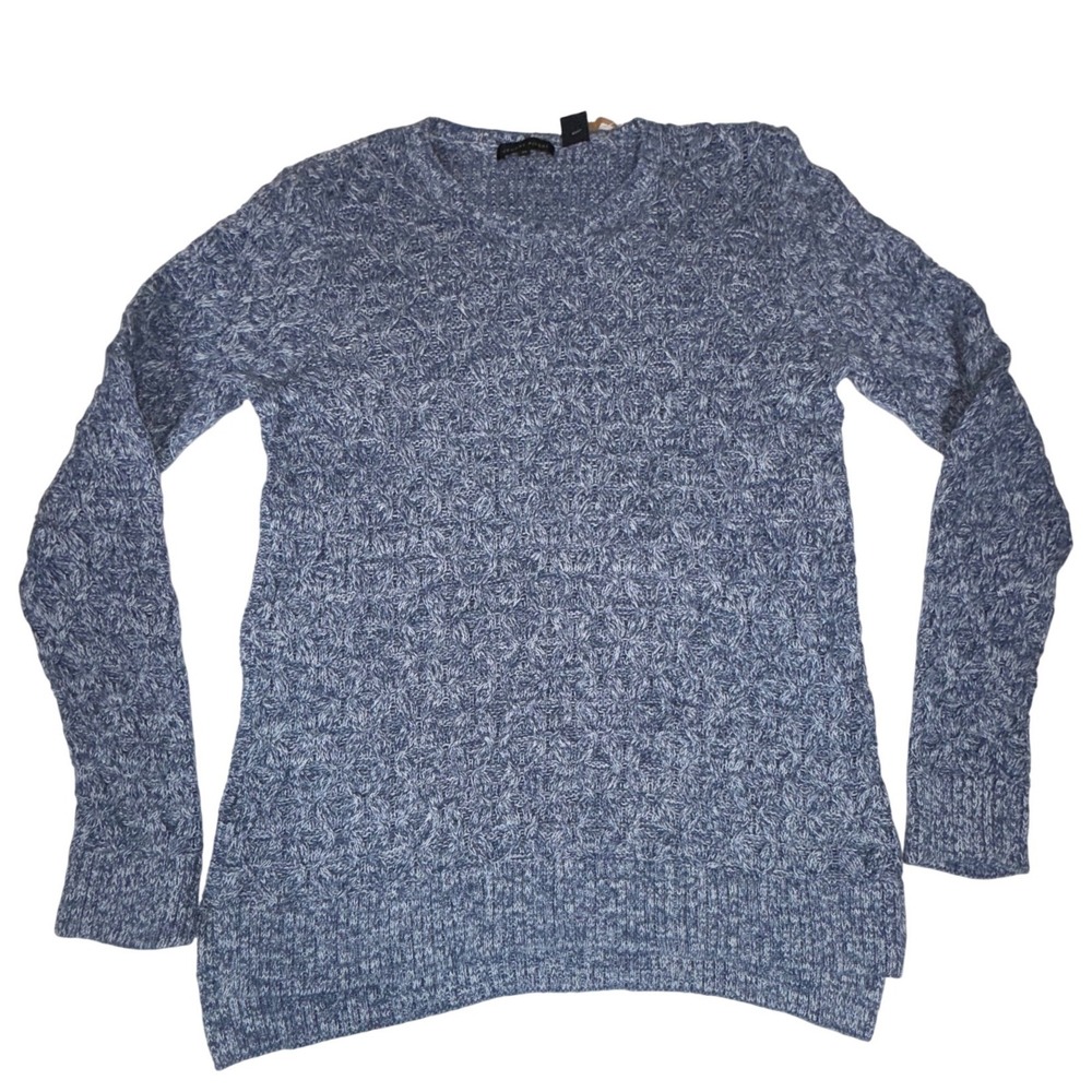 Jeanne Pierre Cable Knit Crew Neck Sweater Womens Size M Blue Marled 100% Cotton